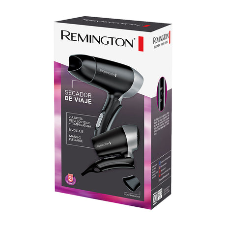 Remington Secador de Cabello para Viajes | 2 Velocidades | Bivoltaje | Mango Plegable | Negro