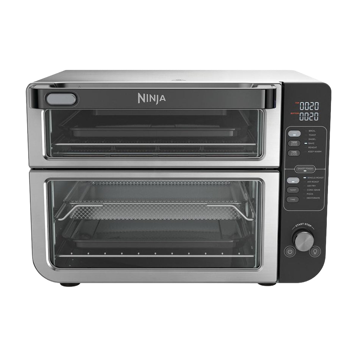 Ninja Horno Eléctrico Doble 12-en-1 | Digital | Freidora de Aire | Convección | Tecnología FlavorSeal | FlexDoor | 1800W | Negro Plateado
