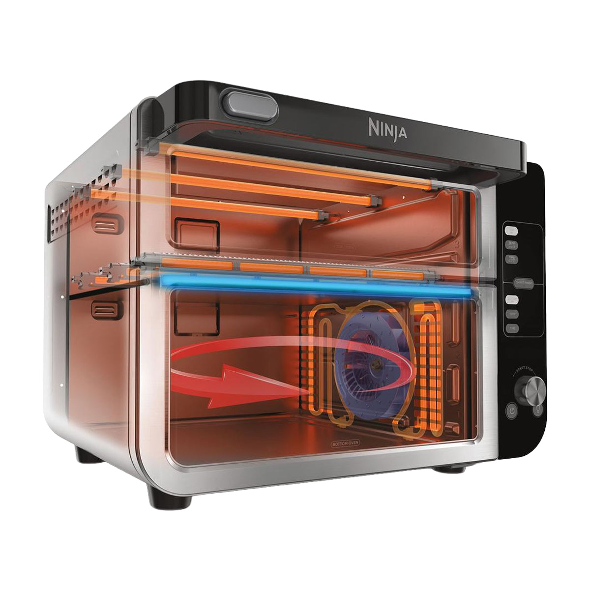 Ninja Horno Eléctrico Doble 12-en-1 | Digital | Freidora de Aire | Convección | Tecnología FlavorSeal | FlexDoor | 1800W | Negro Plateado