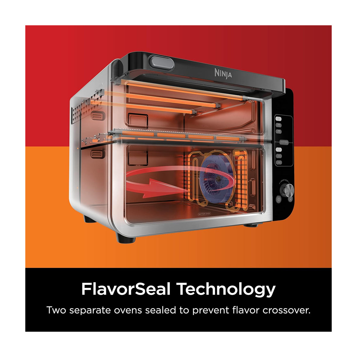 Ninja Horno Eléctrico Doble 12-en-1 | Digital | Freidora de Aire | Convección | Tecnología FlavorSeal | FlexDoor | 1800W | Negro Plateado