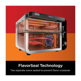 Ninja Horno Eléctrico Doble 12-en-1 | Digital | Freidora de Aire | Convección | Tecnología FlavorSeal | FlexDoor | 1800W | Negro Plateado