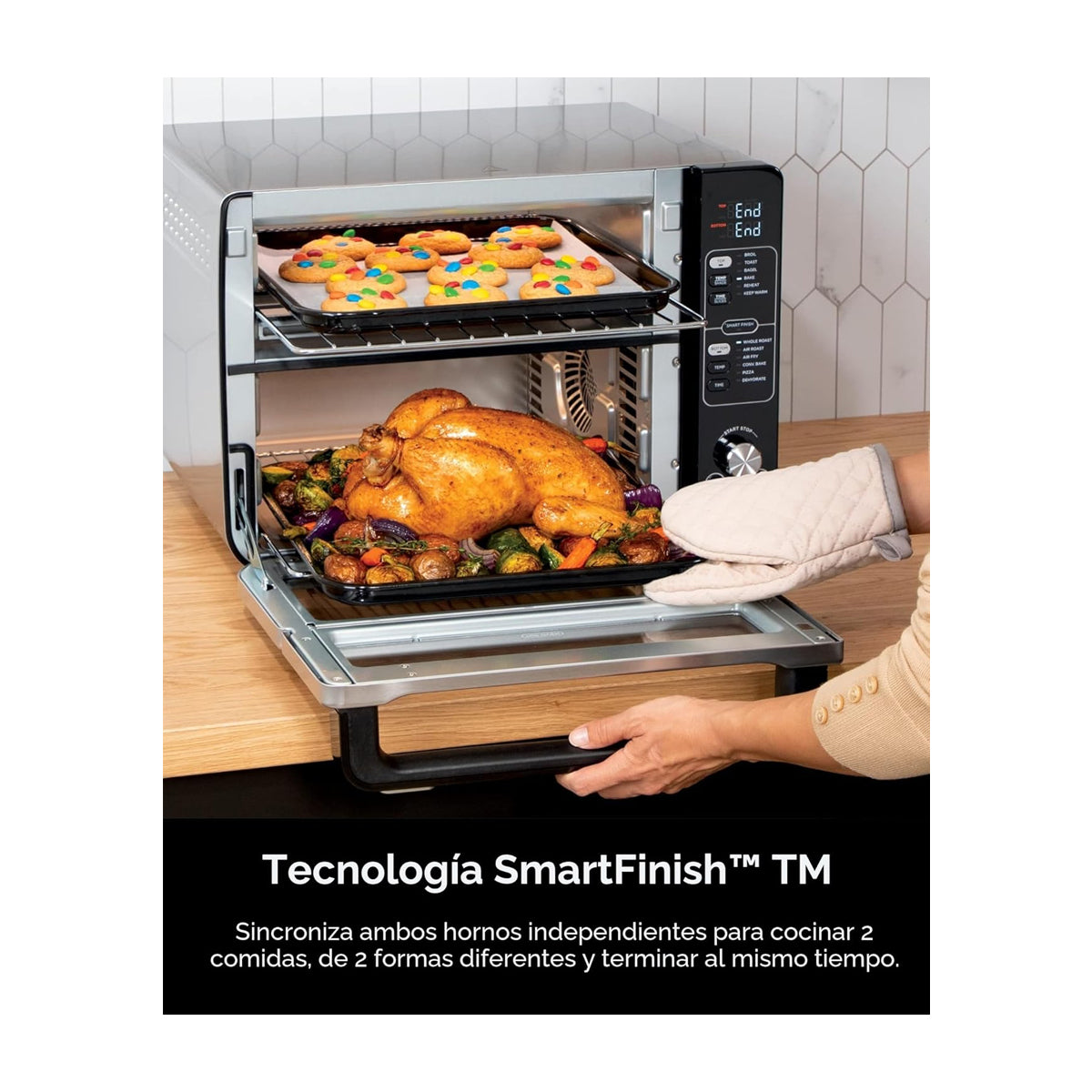 Ninja Horno Eléctrico Doble 12-en-1 | Digital | Freidora de Aire | Convección | Tecnología FlavorSeal | FlexDoor | 1800W | Negro Plateado