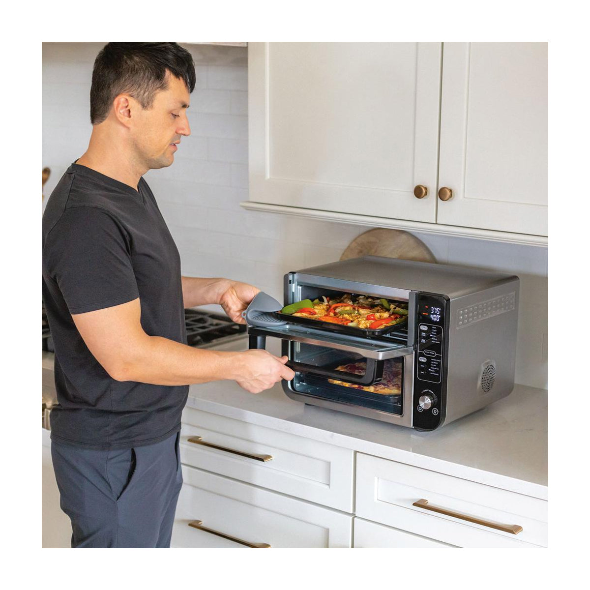 Ninja Horno Eléctrico Doble 12-en-1 | Digital | Freidora de Aire | Convección | Tecnología FlavorSeal | FlexDoor | 1800W | Negro Plateado