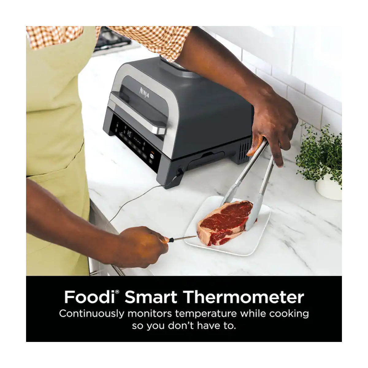 Ninja Foodi Smart XL Parrilla Eléctrica 6-en-1 para Interiores | Cyclonic Grilling | Freidora de Aire | Smoke Control | 1760W | Gris