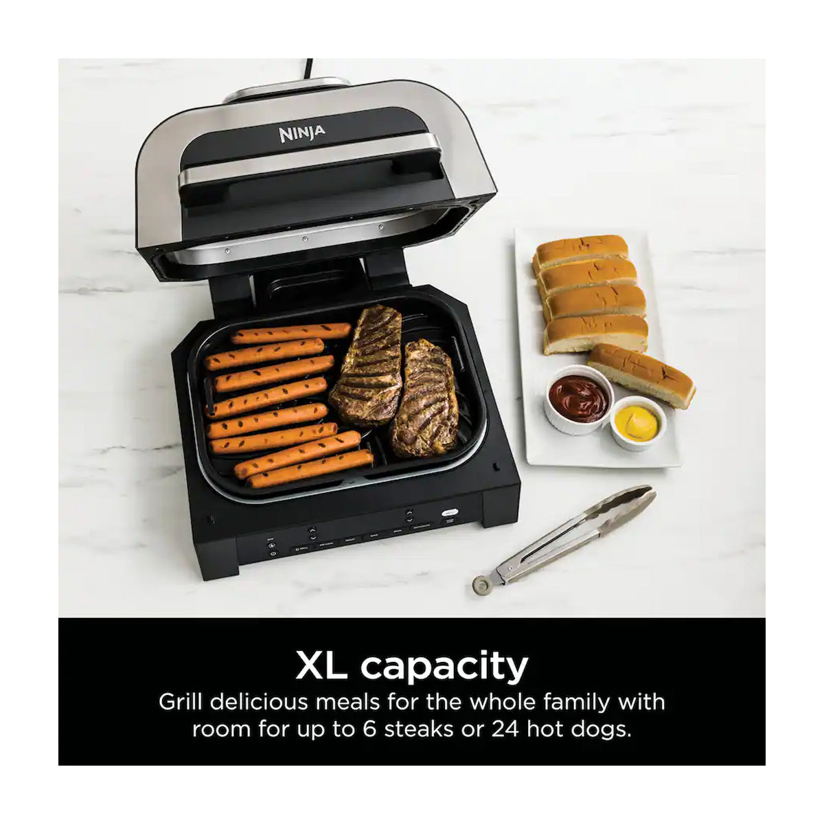 Ninja Foodi Smart XL Parrilla Eléctrica 6-en-1 para Interiores | Cyclonic Grilling | Freidora de Aire | Smoke Control | 1760W | Gris