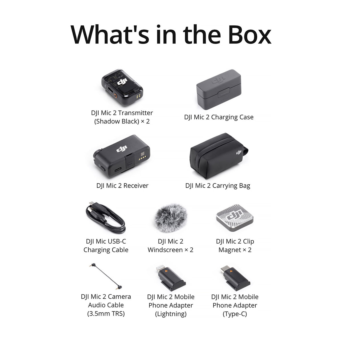 DJI Mic 2 Sistema de Micrófono Inalámbrico Doble Canal | 2 Transmisores | Para Cámaras Profesionales, Smartphones, Tablets y Computadoras | Negro