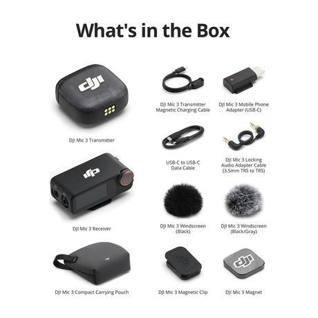 DJI Mic 3 Micrófono Inalámbrico | 1 Transmisor | 1 Receptor | Para Cámaras Profesionales, Smartphones, Tablets y Computadoras | Negro