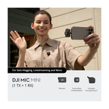 DJI Mic Mini Micrófono Inalámbrico | 1 Transmisor | 1 Receptor | Para Cámaras Profesionales, Smartphones, Tablets y Computadoras | Negro