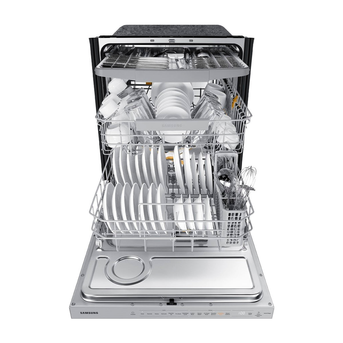 Samsung BESPOKE Lavaplatos Empotrable de 24" | Energy Star | Digital | WiFi | StormWash+ | AutoRelease | Tercera Rejilla | Silencioso 42 dBA | 15 P/S | White Glass