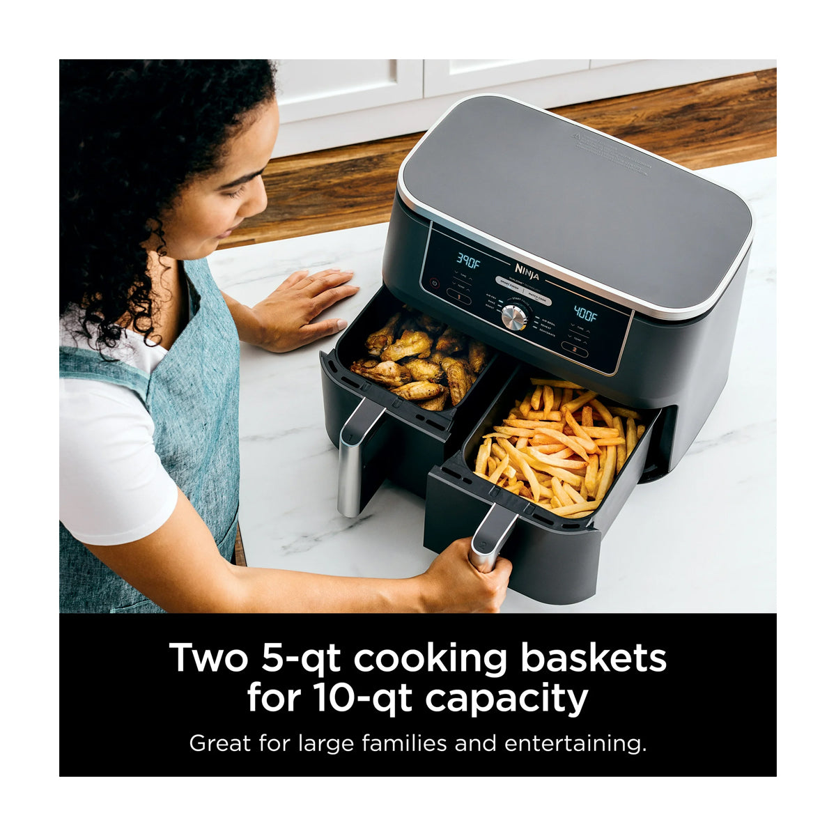 Ninja Foodi Freidora de Aire Digital 6-en-1 | 10QT | 2 Canastas | Tecnología DualZone | IQ Boost | Antiadherente | Negro
