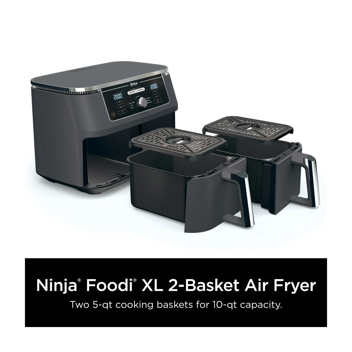 Ninja Foodi Freidora de Aire Digital 6-en-1 | 10QT | 2 Canastas | Tecnología DualZone | IQ Boost | Antiadherente | Negro