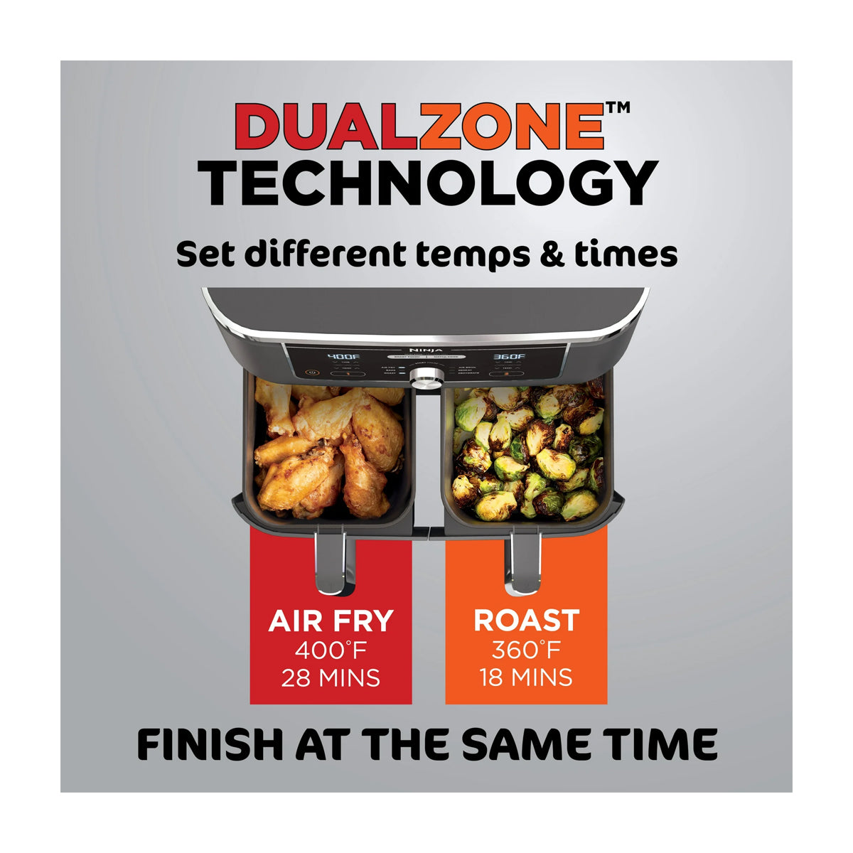 Ninja Foodi Freidora de Aire Digital 6-en-1 | 10QT | 2 Canastas | Tecnología DualZone | IQ Boost | Antiadherente | Negro