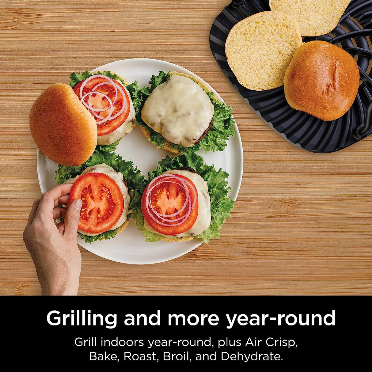 Ninja Foodi Parrilla Eléctrica 6-en-1 para Interiores | Cyclonic Grilling | Freidora de Aire | Smoke Control | Hornear, Rostizar y Asar | 1760W | Negro Plateado