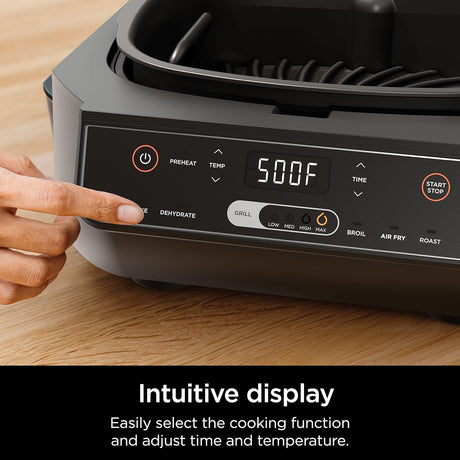 Ninja Foodi Parrilla Eléctrica 6-en-1 para Interiores | Cyclonic Grilling | Freidora de Aire | Smoke Control | Hornear, Rostizar y Asar | 1760W | Negro Plateado
