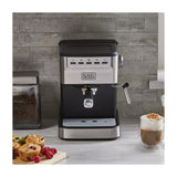 Black & Decker Cafetera de 25 Tazas | Espresso y Capuccino | 20 Bares | Tubo de Vapor | Negro Plateado