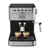 Black & Decker Cafetera de 25 Tazas | Espresso y Capuccino | 20 Bares | Tubo de Vapor | Negro Plateado