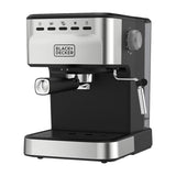 Black & Decker Cafetera de 25 Tazas | Espresso y Capuccino | 20 Bares | Tubo de Vapor | Negro Plateado