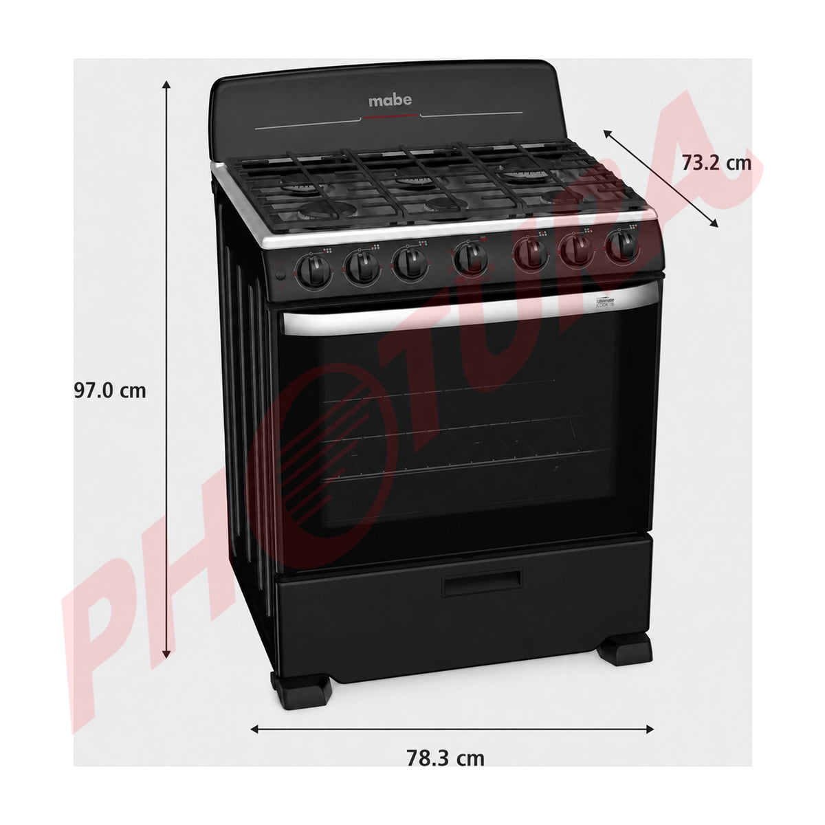 Mabe Estufa a Gas de Acero Inoxidable | Fast Cook | Easy Clean Pro | Enc. Eléctrico | 30" | 6 Quemadores | Negro