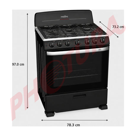 Mabe Estufa a Gas de Acero Inoxidable | Fast Cook | Easy Clean Pro | Enc. Eléctrico | 30" | 6 Quemadores | Negro