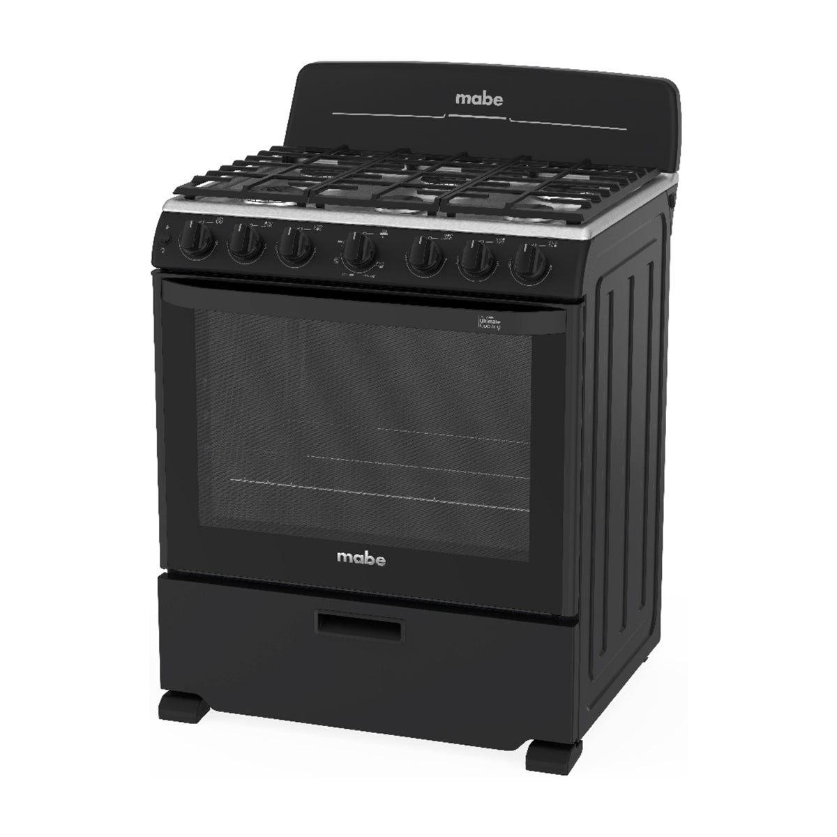 Mabe Estufa a Gas de Acero Inoxidable | Tecnología Ultimate | Perfect Cook | Easy Clean Pro | 30" | 6 Quemadores | Negro