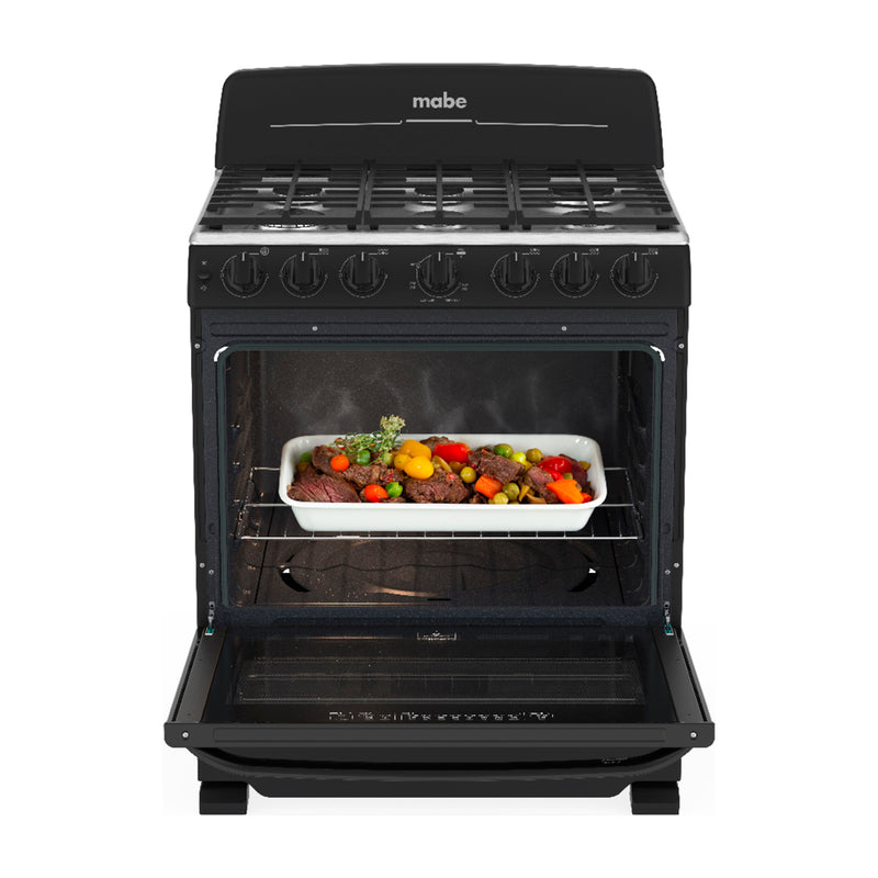 Mabe Estufa a Gas de Acero Inoxidable | Tecnología Ultimate | Perfect Cook | Easy Clean Pro | 30" | 6 Quemadores | Negro