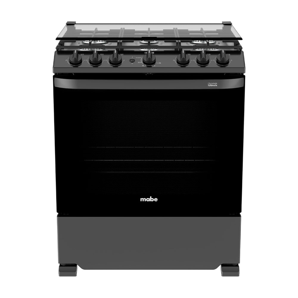 Mabe Estufa a Gas de Acero Inoxidable | Tecnología Ultimate | Perfect Cook | Easy Clean Pro | Tapa | Plancha | 30" | 6 Quemadores | Negro