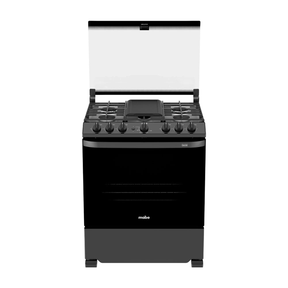 Mabe Estufa a Gas de Acero Inoxidable | Tecnología Ultimate | Perfect Cook | Easy Clean Pro | Tapa | Plancha | 30" | 6 Quemadores | Negro