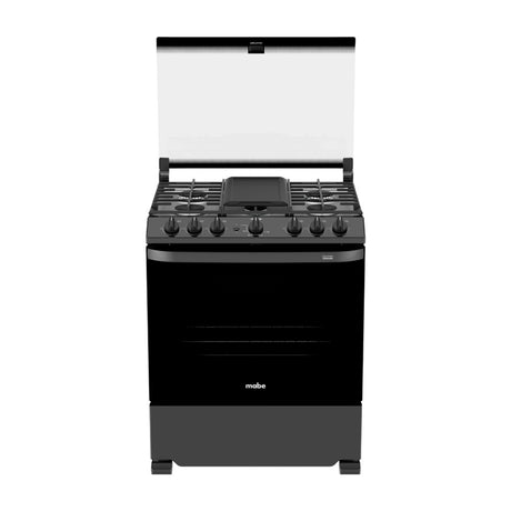Mabe Estufa a Gas de Acero Inoxidable | Tecnología Ultimate | Perfect Cook | Easy Clean Pro | Tapa | Plancha | 30" | 6 Quemadores | Negro