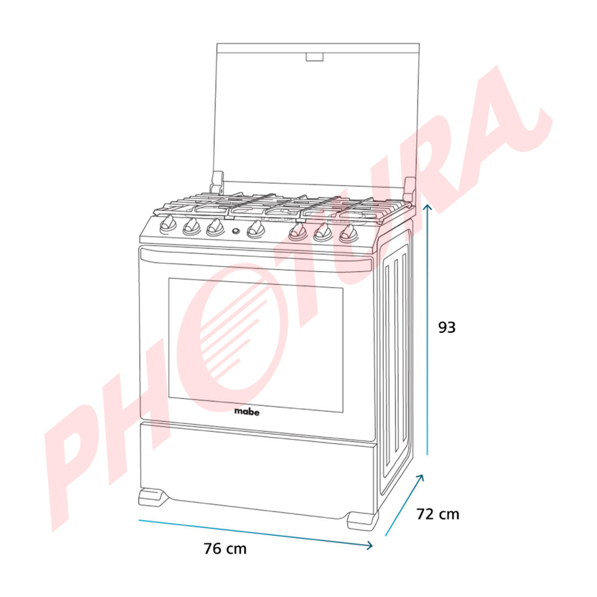 Mabe Estufa a Gas de Acero Inoxidable | Tecnología Ultimate | Perfect Cook | Easy Clean Pro | Tapa | Plancha | 30" | 6 Quemadores | Negro