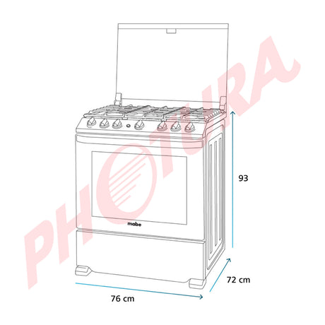 Mabe Estufa a Gas de Acero Inoxidable | Tecnología Ultimate | Perfect Cook | Easy Clean Pro | Tapa | Plancha | 30" | 6 Quemadores | Negro