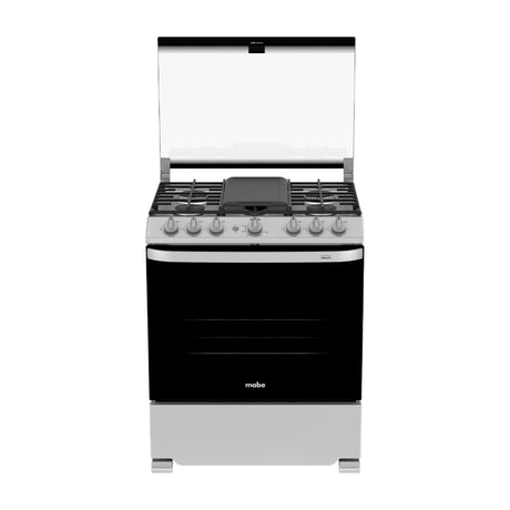 Mabe Estufa a Gas de Acero Inoxidable | Tecnología Ultimate | Perfect Cook | Easy Clean Pro | Tapa | Plancha | 30" | 6 Quemadores