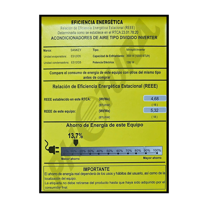 Sankey Aire Acondicionado Split Inverter 12,000 BTU | SEER 18 | Enfriamiento Supremo | Silver Ion | Filtro de Carbon Activo | 220v