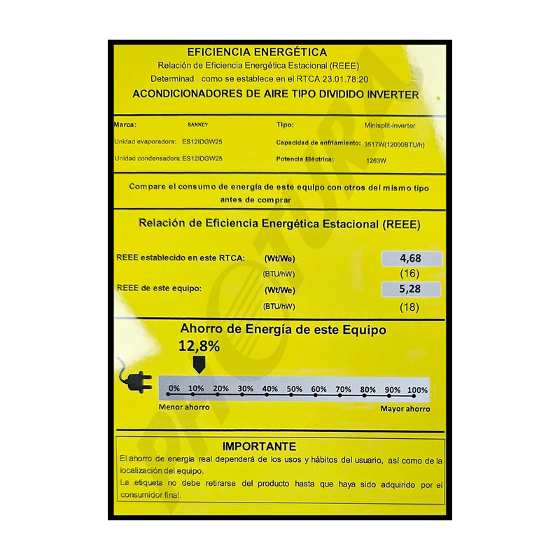 Sankey Aire Acondicionado Split Inverter Serie G+ 12,000 BTU | SEER 18 | Rápido Enfriamiento | Silver Ion | Filtro de Carbon Activo | 220v | Negro