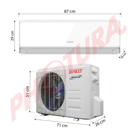 Sankey Aire Acondicionado Split Inverter 12,000 BTU | SEER 23 | WiFi | Alta Eficiencia | Enfriamiento Supremo | Silver Ion | Filtro de Carbon Activo | 220v | White Mirror
