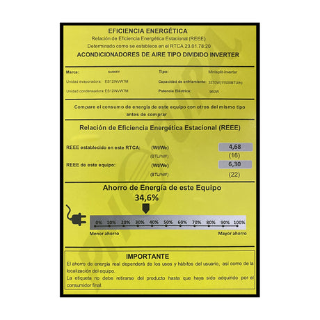 Sankey Aire Acondicionado Split Inverter Serie Superiore 11,500 BTU | SEER 22 | Alta Eficiencia | Protección de Voltaje | Enfriamiento Supremo | Silver Ion | Filtro de Carbón Activo | 220v | Black Mirror