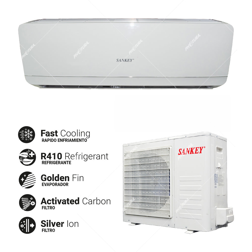 Sankey Aire Acondicionado Split 12,133 BTU | SEER 12.5 | Enfriamiento Supremo | Silver Ion | Filtro de Carbón Activo | 220v