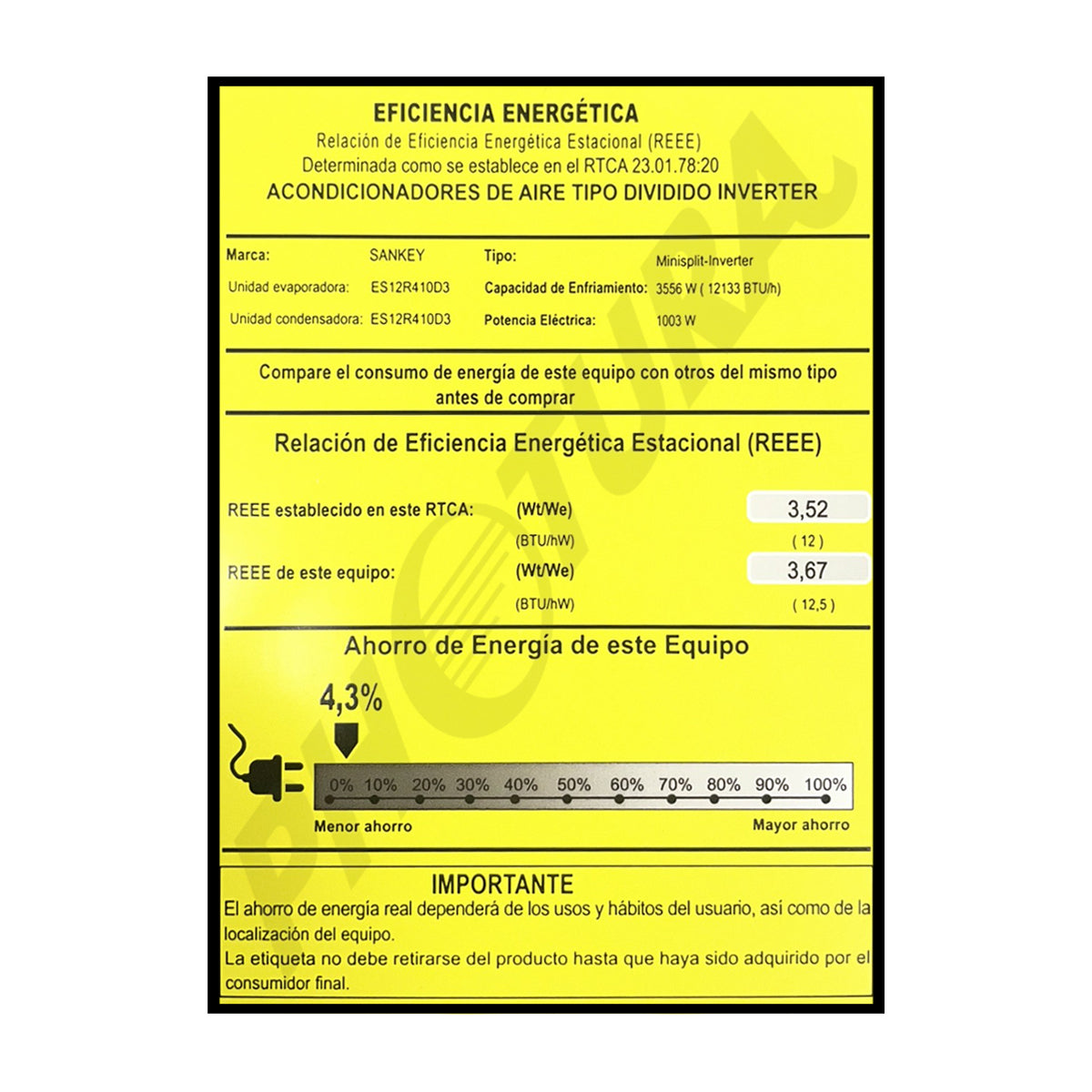 Sankey Aire Acondicionado Split 12,133 BTU | SEER 12.5 | Enfriamiento Supremo | Silver Ion | Filtro de Carbón Activo | 220v