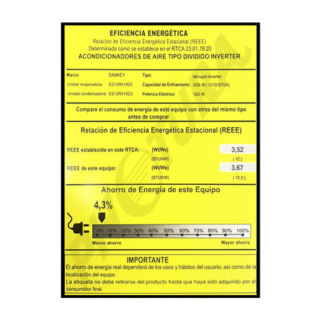 Sankey Aire Acondicionado Split 12,133 BTU | SEER 12.5 | Enfriamiento Supremo | Silver Ion | Filtro de Carbón Activo | 220v