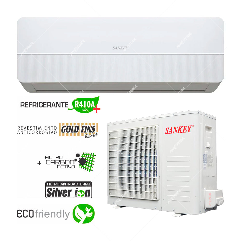 Sankey Aire Acondicionado Split 12,000 BTU | SEER 12.1 | Enfriamiento Supremo | Silver Ion | Filtro de Carbón Activo | 220v