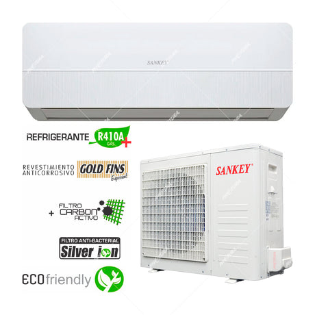 Sankey Aire Acondicionado Split 12,000 BTU | SEER 12.1 | Enfriamiento Supremo | Silver Ion | Filtro de Carbón Activo | 220v
