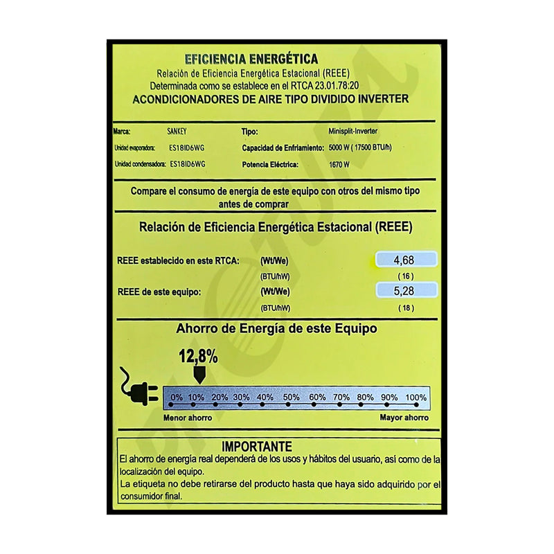 Sankey Aire Acondicionado Split Inverter 17,500 BTU | SEER 18 | Protección de Voltaje | Rápido Enfriamiento | Silver Ion | Filtro de Carbón Activo | 220v | Gris