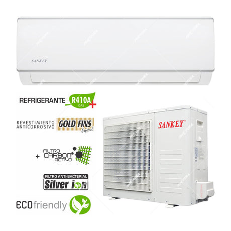 Sankey Aire Acondicionado Split 17,000 BTU | SEER 10.75 | Enfriamiento Supremo | Silver Ion | Filtro de Carbón Activo | 220v