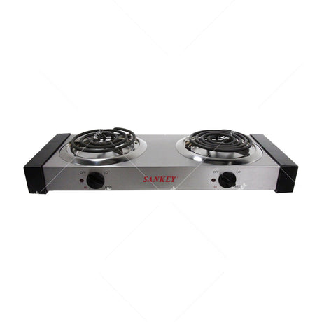 Sankey Estufa de Mesa Eléctrica | 2 Quemadores | Alta Eficiencia | Control de Temperatura | Plateado