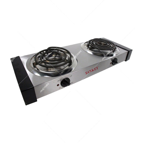 Sankey Estufa de Mesa Eléctrica | 2 Quemadores | Alta Eficiencia | Control de Temperatura | Plateado