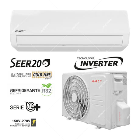 Sankey Aire Acondicionado Split Inverter Serie G+ 22,000 BTU | SEER 20 | Alta Eficiencia | Protección de Voltaje | Rápido Enfriamiento | Modo ECO+ | 220v