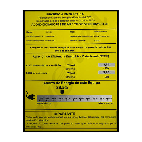 Sankey Aire Acondicionado Split Inverter Serie G+ 22,000 BTU | SEER 20 | Alta Eficiencia | Protección de Voltaje | Rápido Enfriamiento | Modo ECO+ | 220v