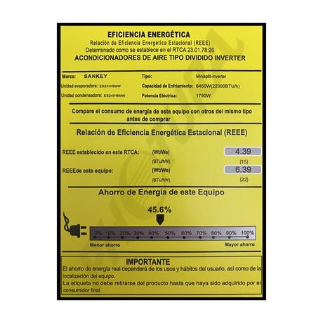 Sankey Aire Acondicionado Split Inverter 22,000 BTU | SEER 22 | WiFi | Alta Eficiencia | Enfriamiento Supremo | Silver Ion | Filtro de Carbón Activo | 220v | Black Mirror