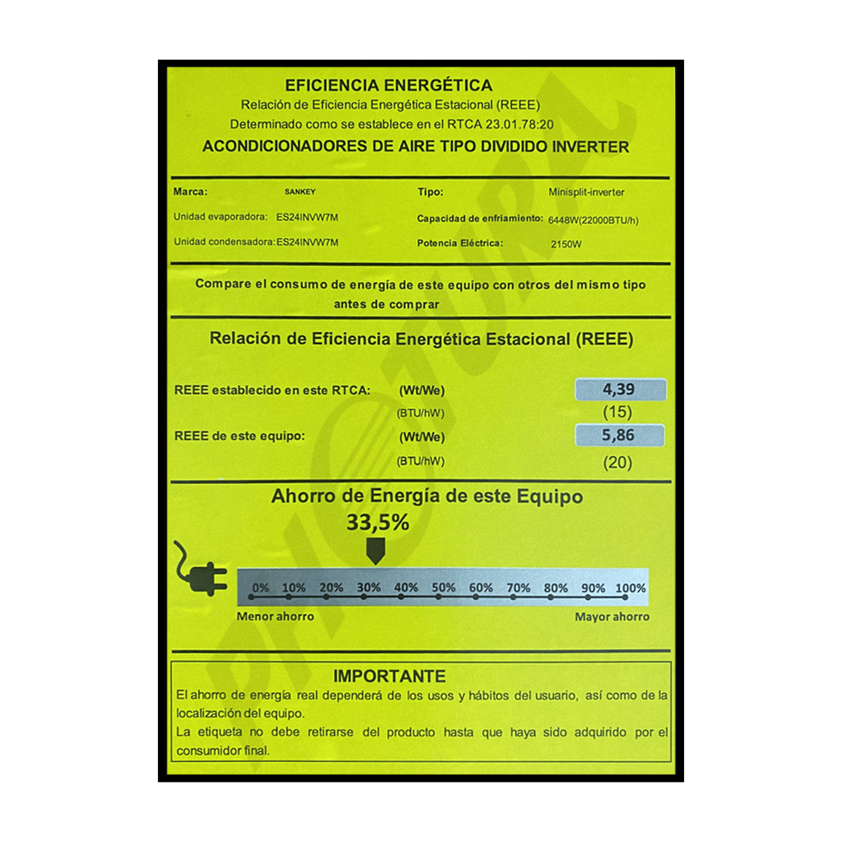 Sankey Aire Acondicionado Split Inverter Serie Superiore 22,000 BTU | SEER 20 | Alta Eficiencia | Protección de Voltaje | Enfriamiento Supremo | Silver Ion | Filtro de Carbón Activo | 220v | Black Mirror