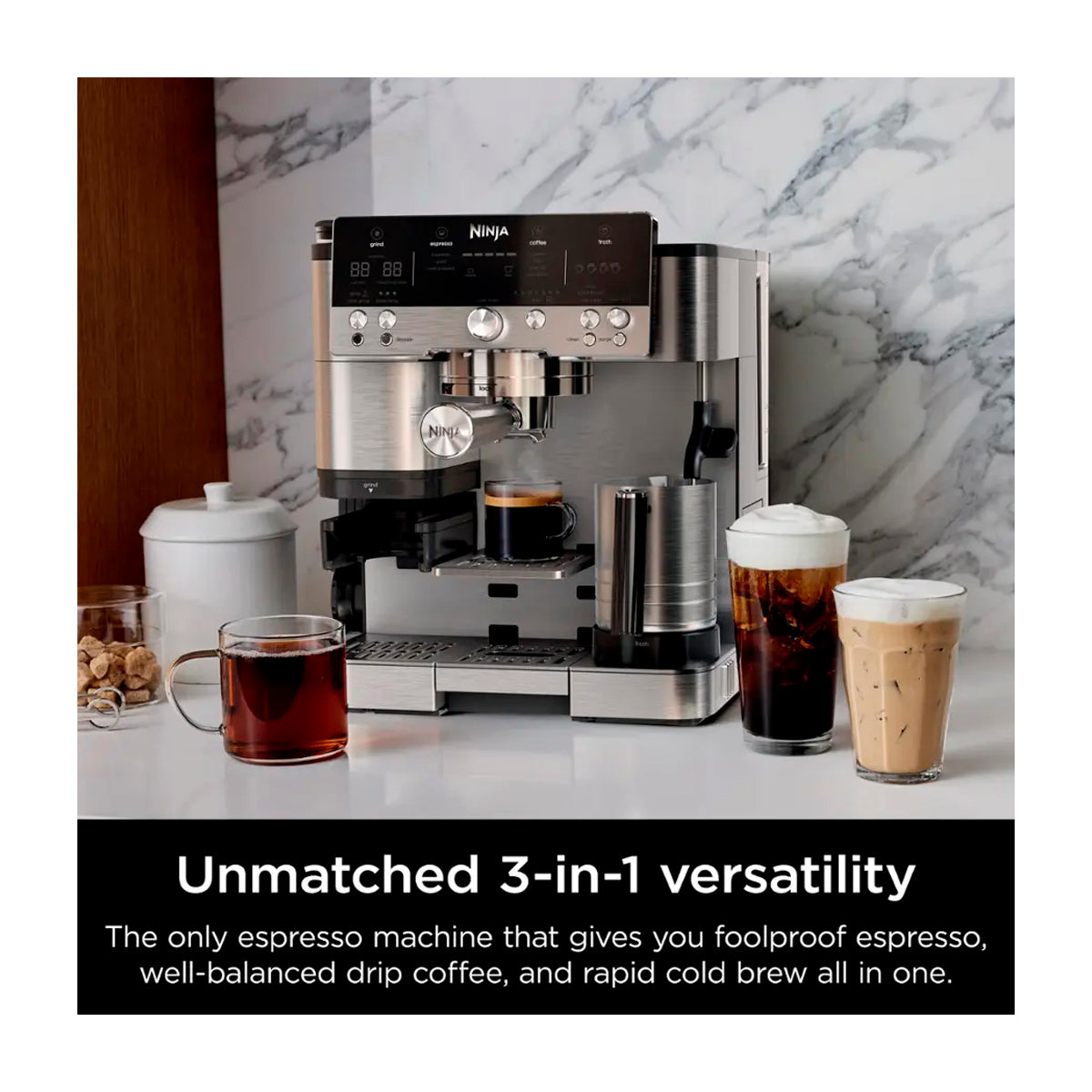 Ninja Luxe Café Premier Cafetera | Espresso | Tecnología Barista Assist | Molino Integrado | Acero Inoxidable