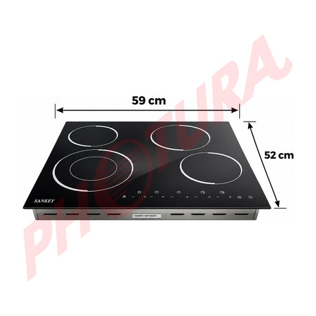 Sankey Estufa Empotrable Eléctrica de Vitrocerámica | 59cm | 4 Quemadores | Control Táctil